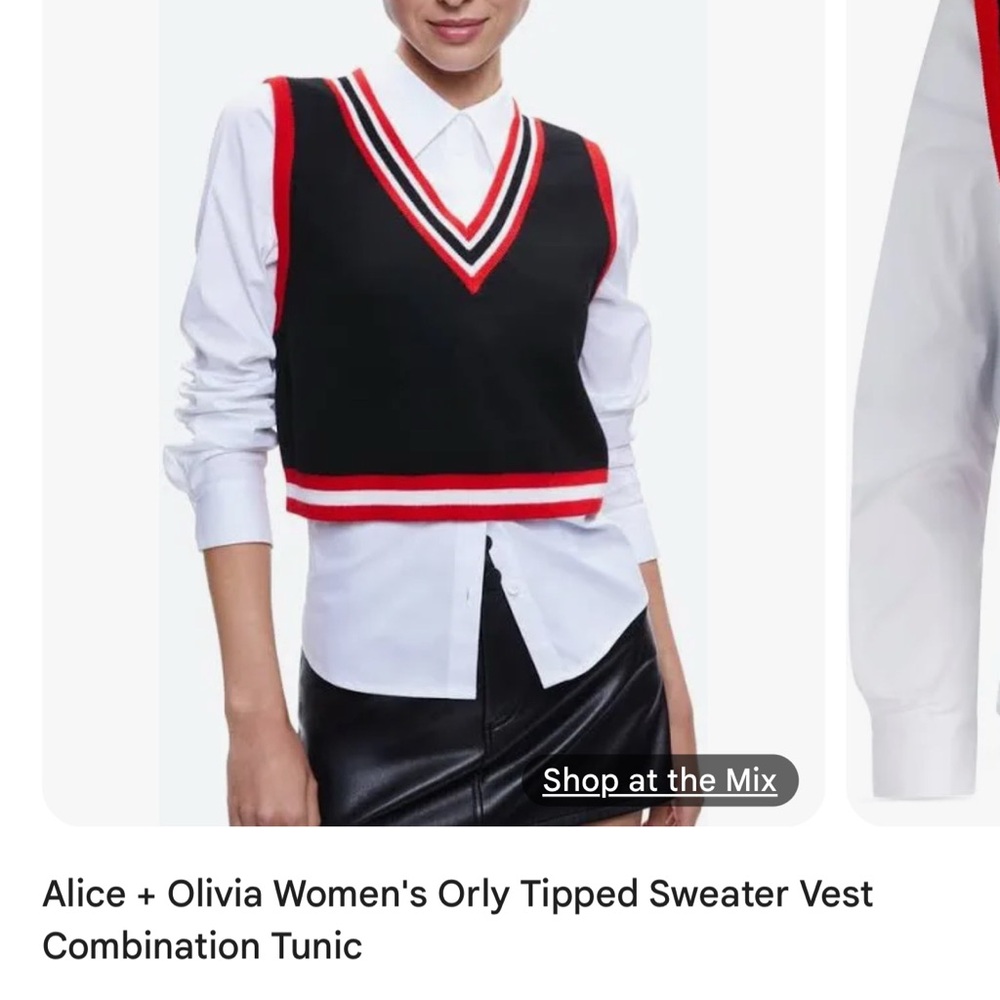 Alice + Olivia Black Vest with Red and White Trim NEW W/ TAGS